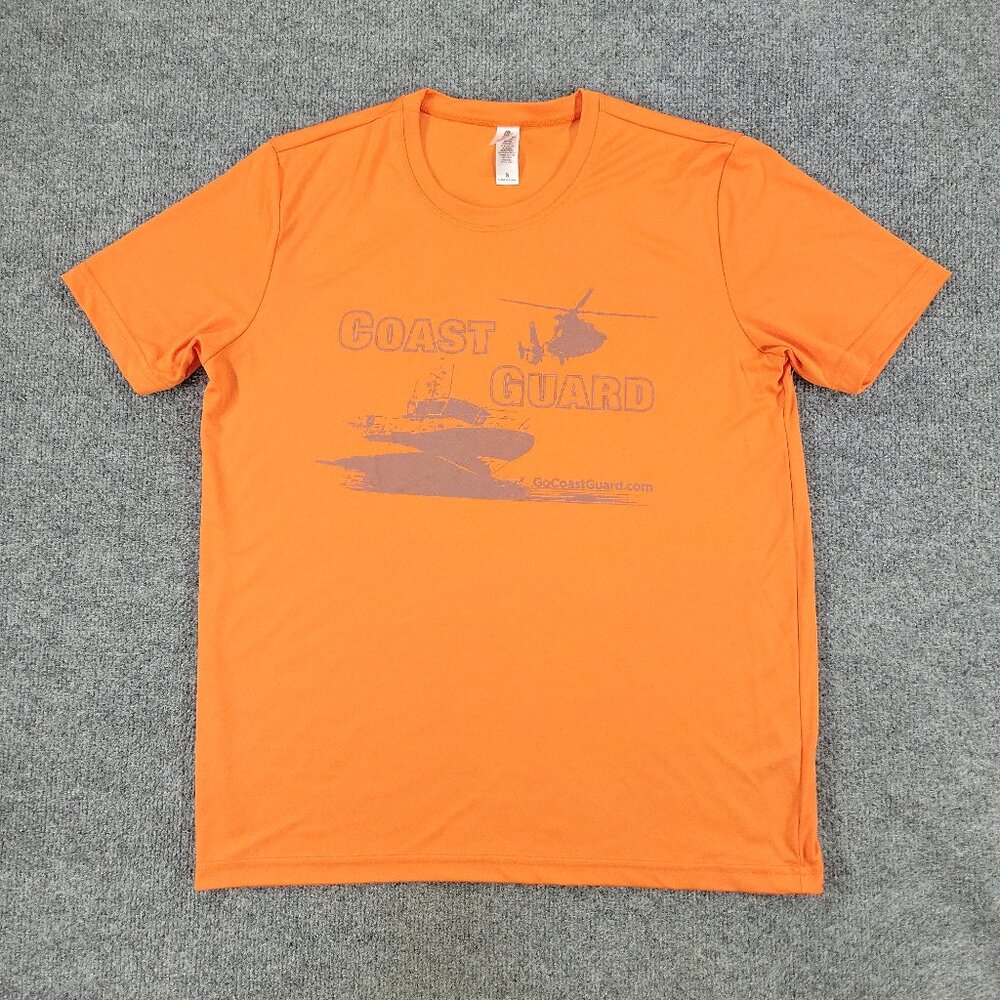 US Coast Guard Shirt Men's Small Orange Activewear Crew Neck Short Sleeve Adult